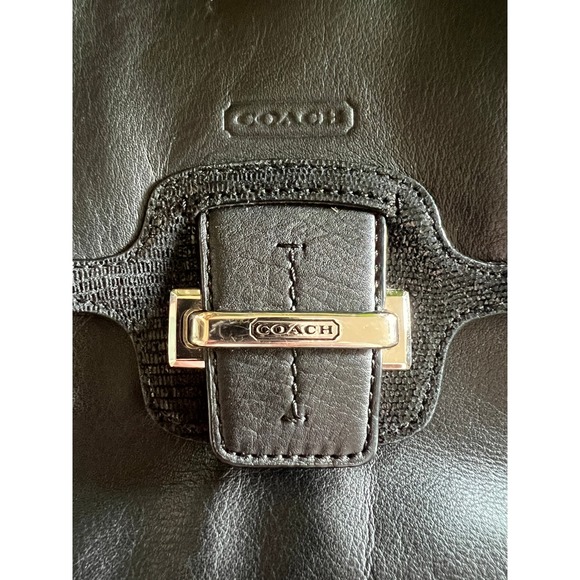 Coach Black Leather Crossbody Bag Lizard Trim Silver Hardware - Picture 2 of 13